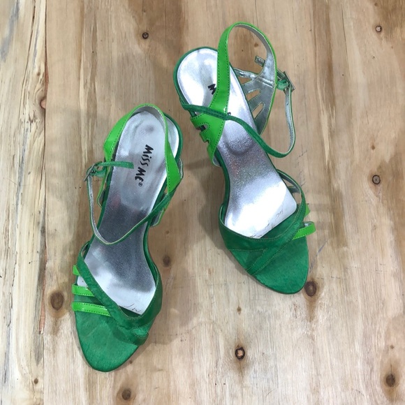 y2k Miss Me Glory Two-Tone Neon Green Stiletto Sandal Pumps 7 - Picture 2 of 7